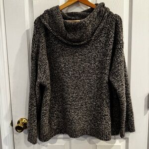 Anthropologie Sanctuary Bouclé Cowl Neck Sweater Gray Black Cozy Knit Size XL